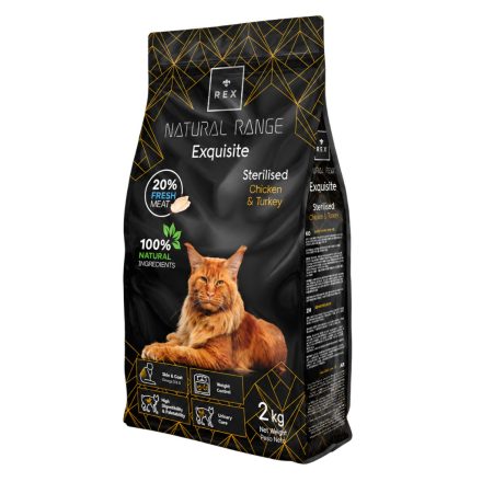 Rex Natural Range Exquisite Sterilised Cat – Chicken & Turkey csirke- és pulykahúsos macsakeledel 2kg