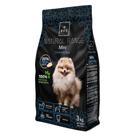 Rex Natural Range Mini – Chicken & Rice csirkés rizses kutyaeledel kistestű kutyák számára 3 kg